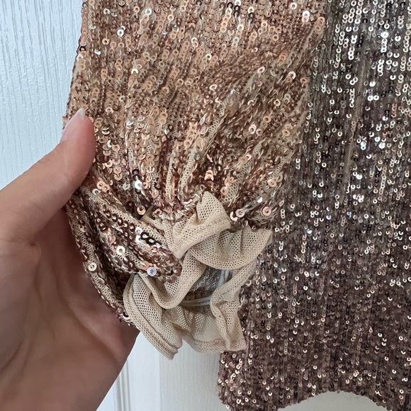 BHLDN Rose Gold Sequin Long Sleeve Mini Dress